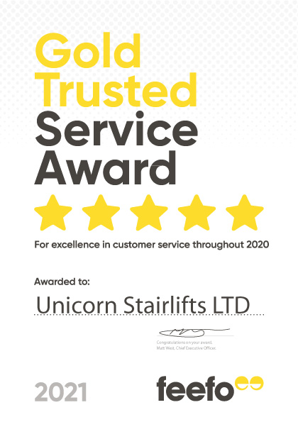 Unicorn Stairlifts Win 2021 Gold Feefo Award