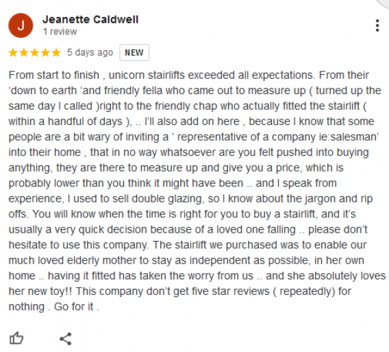 Wonderful review Unicorn Stairlifts